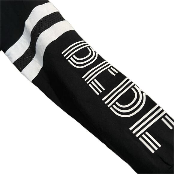 BEBE SPORT Black Jacket Sz M Hoodie Zip Up Logo Jersey White Stripe - Picture 3 of 9